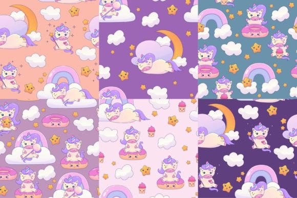 Download 6 Cute Kawaii Unicorn Seamless Pattern - Unicorn Collection