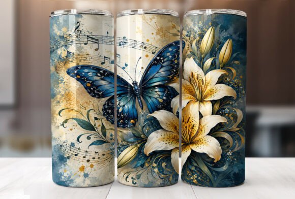 Download Blue Butterfly Lily Floral Tumbler Wrap - Wrap Collection