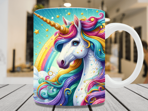Download Bright Rainbow Unicorn Stars Mug Wrap - Wrap Collection