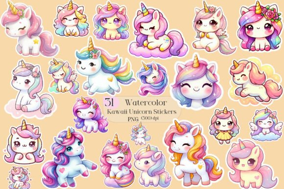 Download Kawaii Unicorn Stickers Clipart - Unicorn Collection