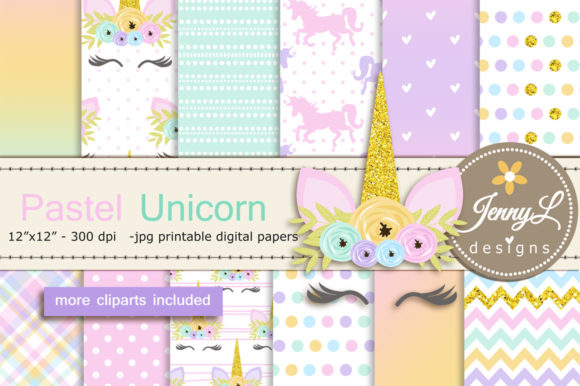 Download Pastel Unicorn Digital Paper and Clipart - Unicorn Collection