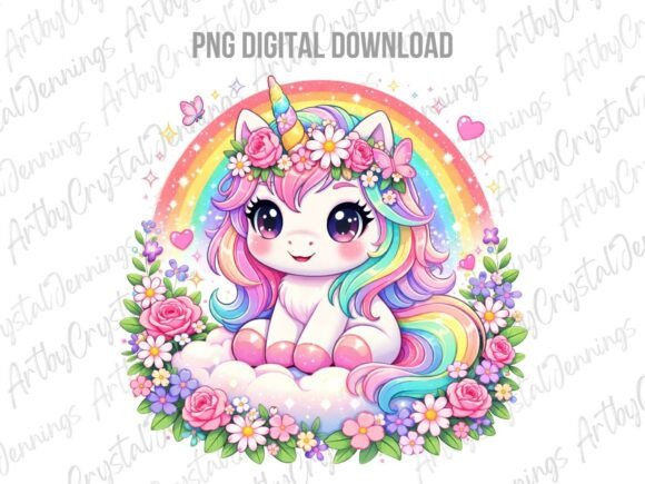 Download Cute Floral Rainbow Unicorn PNG - Unicorn Collection