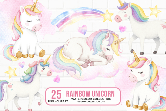 Download Rainbow Unicorn Watercolor ClipArt PNG - Unicorn Collection