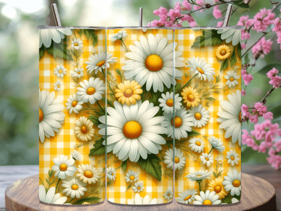 Download Yellow Daisy Gingham Floral Tumbler Wrap - Wrap Collection