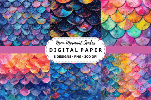 Download Neon Mermaid Scales Digital Paper - Mermaid scales digital paper Collection
