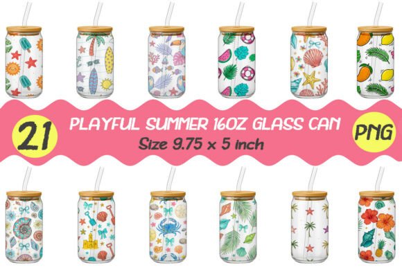Download Playful Summer 16oz Glass Can Wrap PNG - Wrap Collection