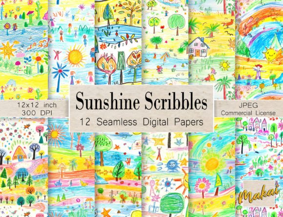 Download Child's Crayon Drawings Seamless Pattern - Child Collection