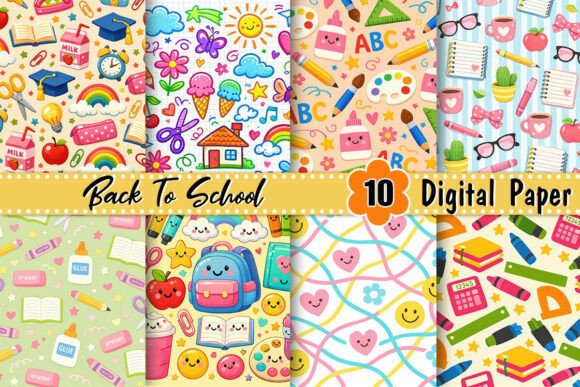 Download Kawaii Back to School Digital Paper - School digital paper Collection