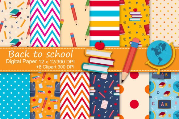 Download Back to School Digital Paper and Clipart - School digital paper Collection