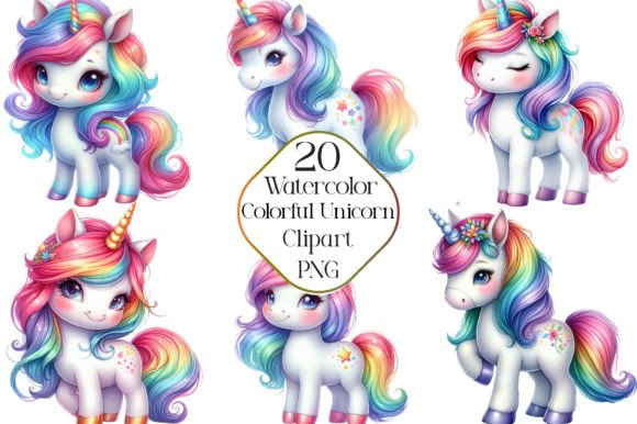 Download Watercolor Cute Colorful Unicorn Clipart - Unicorn Collection