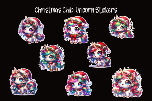 Download Christmas Chibi Unicorn Stickers - Unicorn Collection