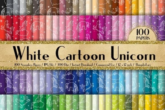 Download Seamless White Cartoon Unicorn Paper - Unicorn Collection